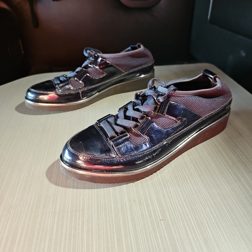 Ron White Noki Stretch Fabric‎ & Crinkle Nappa Leather Wedge Sneaker 37.5 (US 7)